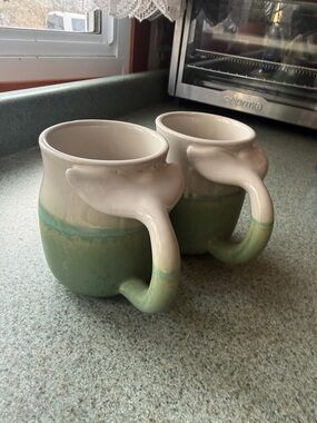 Handcrafted Green Ombre Whale Ceramic Coffee Mug - Set of 2